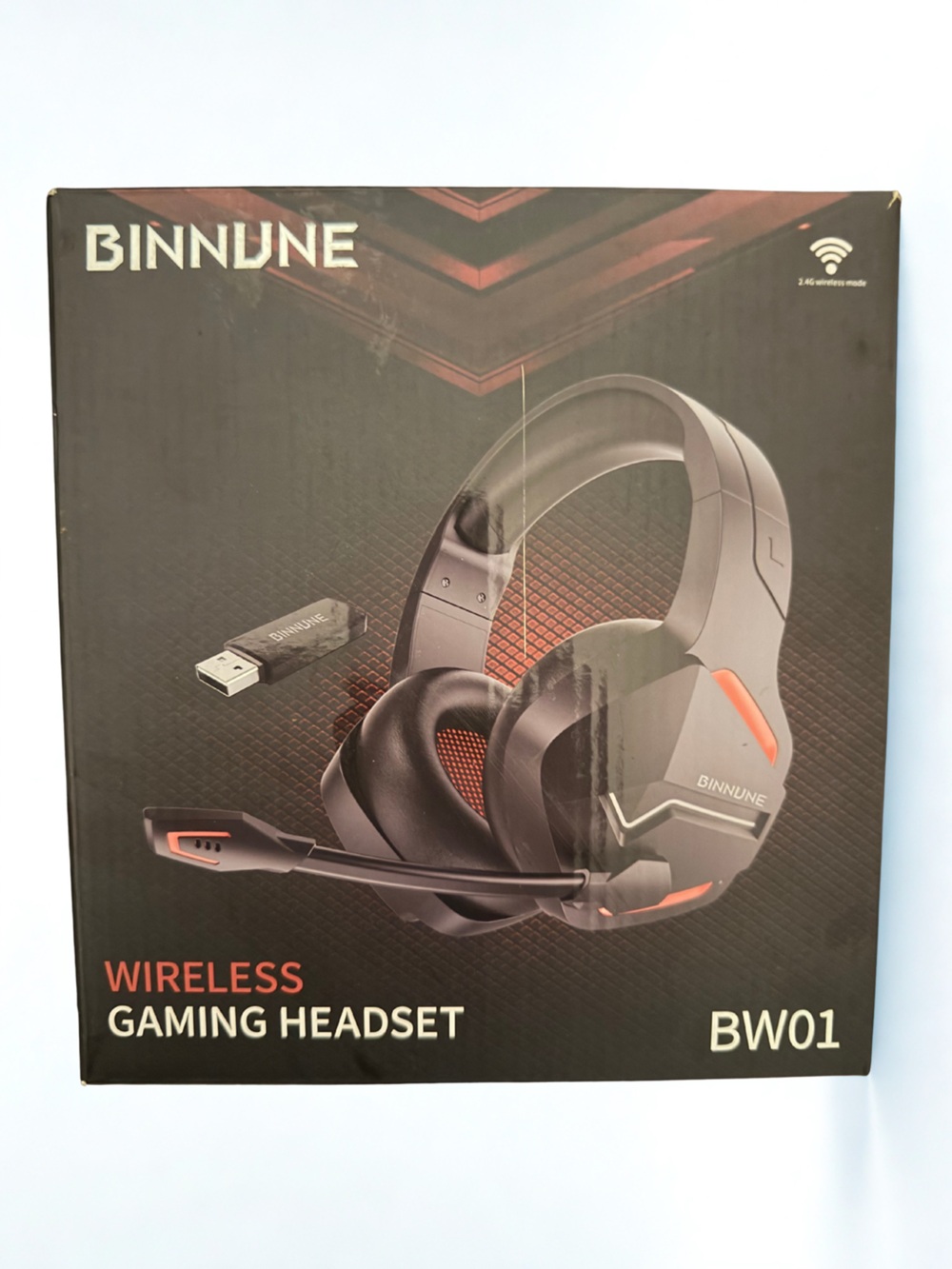 BW01 Wireless Black and Orange Gaming Headset with USB Dongle